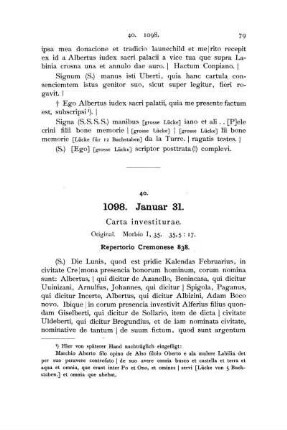 40. 1098. Januar 31. Carta investiturae.