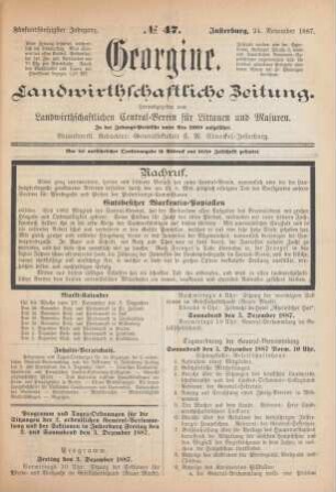 Fünfundfünfzigster Jahrgang. No. 47. Insterburg, 24. November 1887.