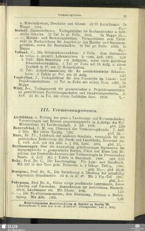 III. Vermessungswesen