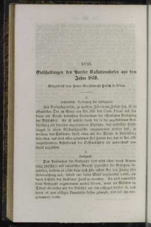 XVIII [i.e. XIX]. Entscheidungen des Pariser Cassationshofes aus dem Jahre 1859