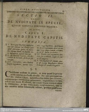 Sectio II. Agens De Nuditate in Specie, Quoad Singula Corporis Membra
