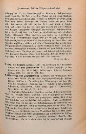 379-381 [Rezension] Zimmermann, Otto, Soll die Religion national sein?