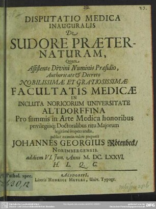 Disputatio medica inauguralis de sudore praeter-naturam