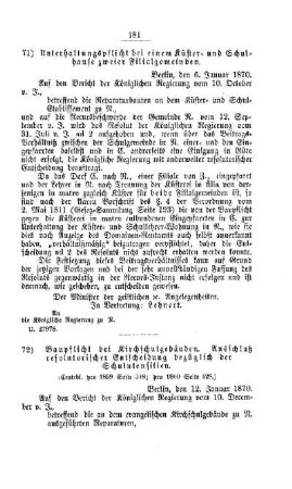 Unterhaltungspflicht bei einem Küster- und Schulhause zweier Filialgemeinden : [V. Elementarschulwesen]