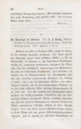 98-101 [Rezension] König, Joseph, Die Theologie der Psalmen