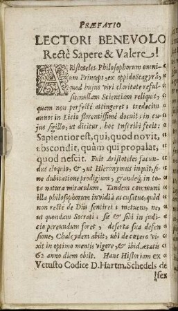 Præfatio Lectori Benevolo