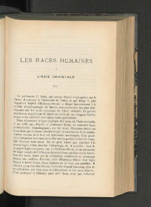 Les Races Humaines De Ö'Asie Orientale.