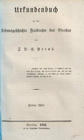 Urkundenbuch zu der Lebensgeschichte Friedrichs des Großen. 3