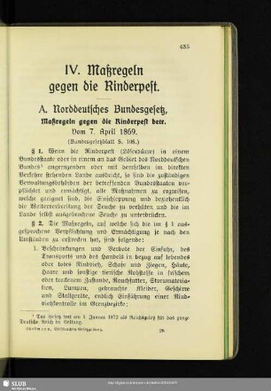 IV. Maßregeln gegen die Rinderpest