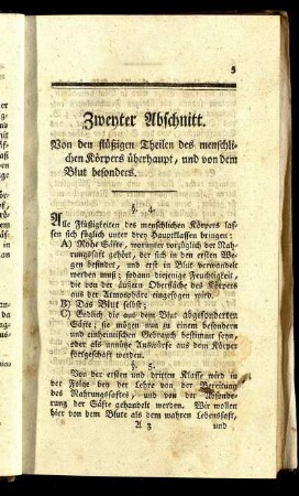 Zweyter Abschnitt. Von den flüßigen Theilen des menschlichen Körpers überhaupt, und von dem Blut besonders