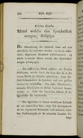 Eilfte Klasse. Mittel welche den Speichelfluss erregen; Sialagoga.