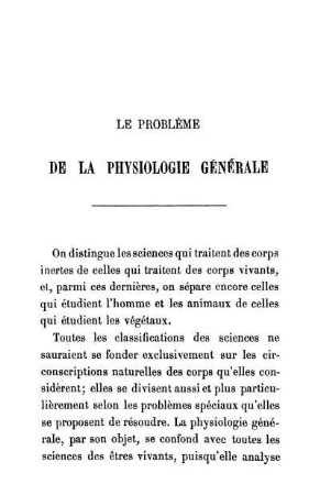 Le Problème De La Physiologie Générale