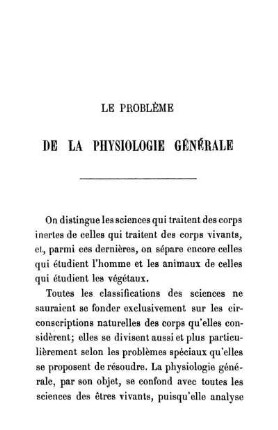 Le Problème De La Physiologie Générale