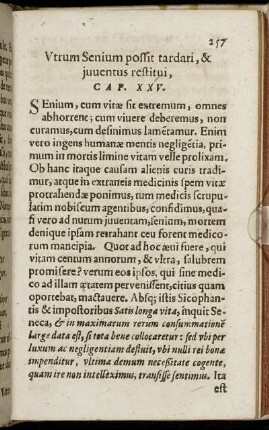 Caput XXV. Utrum Senium possit tardari & iuventus restitui