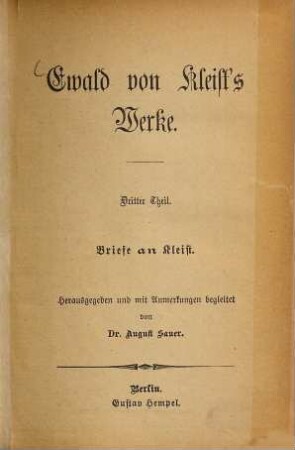 Ewald von Kleist's Werke, 3. Briefe an Kleist