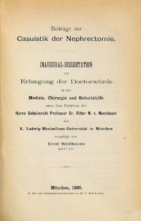 Beiträge zur Casuistik der Nephrectomie : Inaug.-Diss.