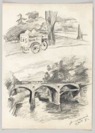 [Studie mit Eiswagen und einer Brücke]