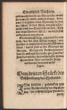 Vom dritten Stücke der Beschreibung des Ehestands.