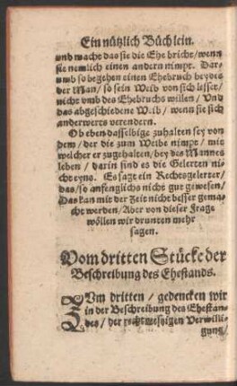 Vom dritten Stücke der Beschreibung des Ehestands.