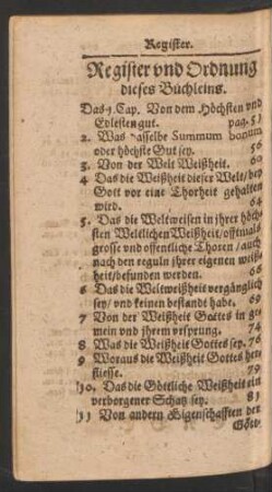 Register und Ordnung dieses Büchleins.