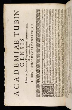 Academiae Tubingensis Literariam Juventutem, Eloquentiae inprimis operam navantem, salvere peramicè jubeo Christophorus Caldenbach, P. P.