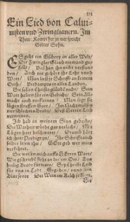Ein Lied von Calvinisten und Zwinglianern. Im Thon: Kompt her zu mir spricht Gottes Sohn.
