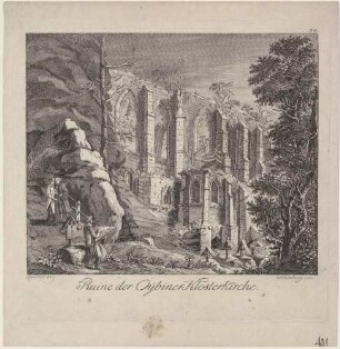 Die Klosterruine und der Friedhof auf dem Berg Oybin im Zittauer Gebirge, aus Leskes Reise durch Sachsen von 1785