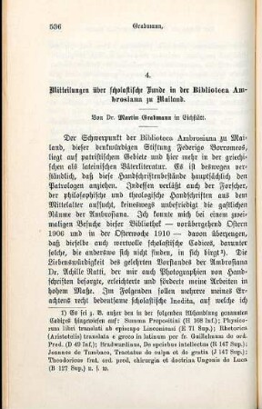 536-550 Mitteilungen über scholastische Funde in der Biblioteca Ambrosiana zu Mailand