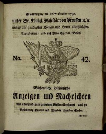 No. 42. Montags, den 16ten October 1780.