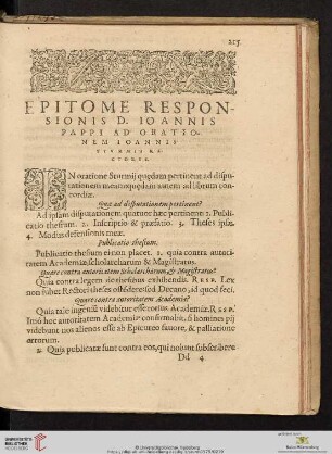 Epitome responsis D. Ioannis pappi orationem Ioannis Sturmii rectoris