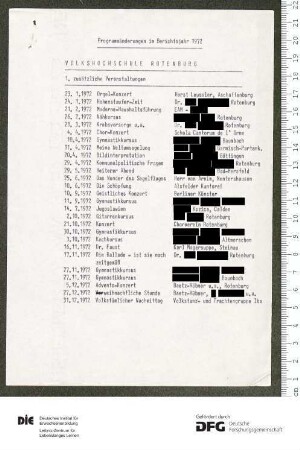 Beilage zum Programm Jahr 1972/1973