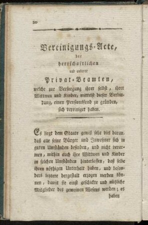 Vereinigungs-Acte, der herrschaftlichen und anderer Privat-Beamten,[...]