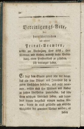 Vereinigungs-Acte, der herrschaftlichen und anderer Privat-Beamten,[...]