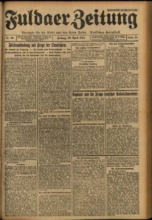 Ausgabe vom Freitag, den 30. April 1926.
