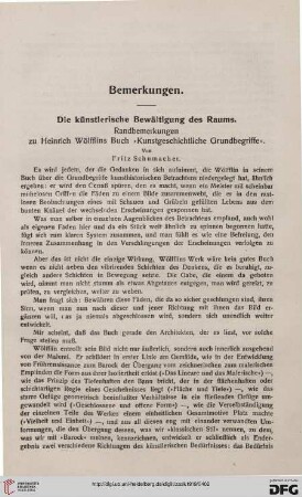 Die künstlerische Bewältigung des Raumes : Randbemerkungen zu Heinrich Wölfflins Buch "Kunstgeschichtliche Grundbegriffe"