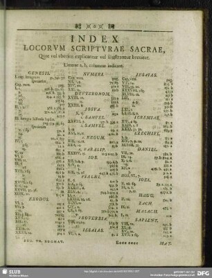 Index Locorum Scripturae Sacrae, Quae vel uberius explicantur vel illustrantur breviter
