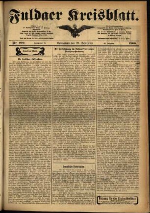 Zweite Ausgabe vom Samstag, den 26. September 1908.