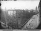 Von der Brönnerstraße Ecke Bleichstraße nach Osten zum Eschenheimer Turm, links Botanischer Garten und Anbau Bürgerhospital