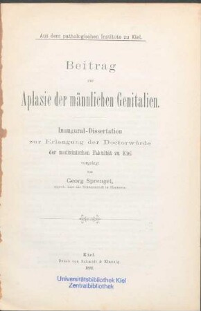 Beitrag zur Aplasie der männlichen Genitalien