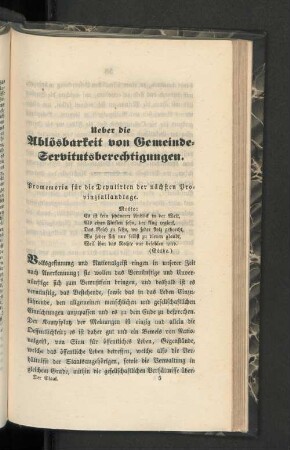 Ueber die Ablösbarkeit von Gemeinde-Servitutsberechtigungen.