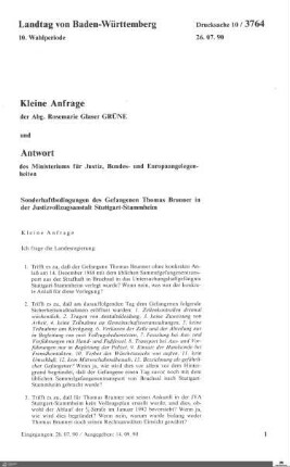 Anfrage der Grünen: Sonderhaftbedingungen in Stuttgart-Stammheim (RAF)