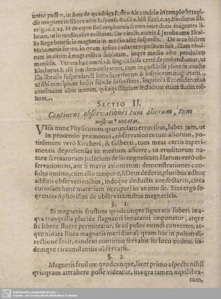 Sectio II. Continens observationes tum aliorum, tum nostras* notatas.