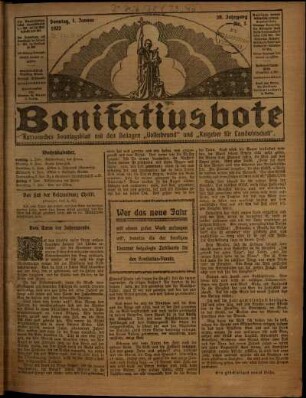 Erste Ausgabe vom Sonntag, den 01. Januar 1922.