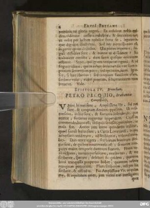 Epistola IV. Bruxellam. Petro Pecquio, Brabantiae Cancellario.