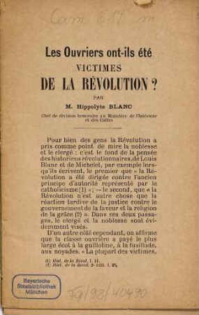 Les ouvriers ont-ils été victimes de la Révolution?