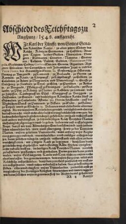 Abschiedt des Reichßtags zu Augspurg/ 1548. auffgericht.