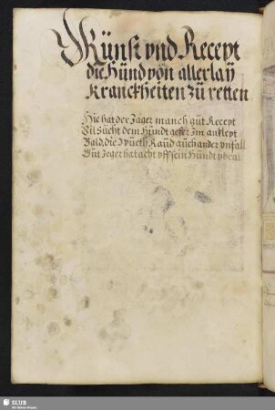 Künst und Recept die Hünd von allerlay Kranckheiten zü retten