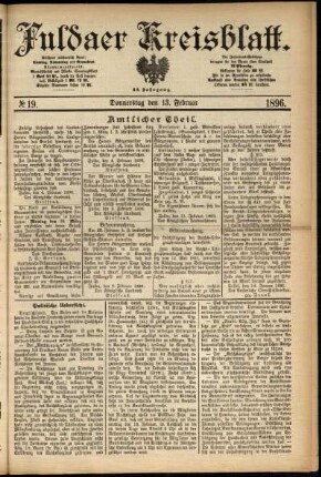 Erste Ausgabe vom Donnerstag, den 13. Februar 1896.