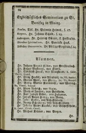Erzbischöffliches Seminarium zu St. Bonifaz in Mainz. - Kaplaneyen im Erzstifte Mainz.