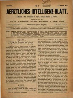 Ärztliches Intelligenzblatt : Organ für Bayerns staatliche und öffentliche Heilkunde. 23, 23. 1876